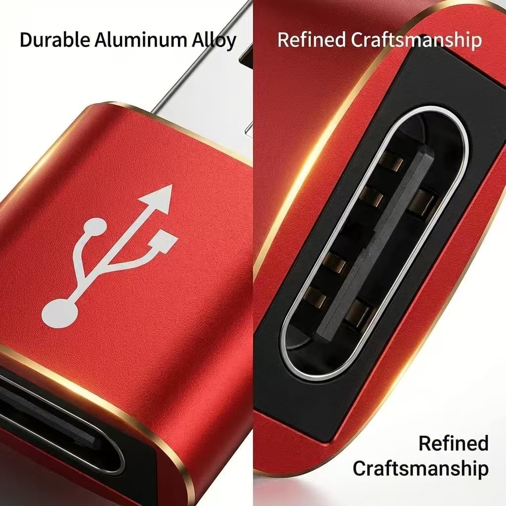 USB C to USB Adaptor, USB to USB C Adapter 2Pack, Type C Female to A Male Charger Cable Converter Compatible with Notebook, Tablet, Smartphone, iPad 10 Air 4 5,Apple 15 14 13 12 Pro Max (Red)