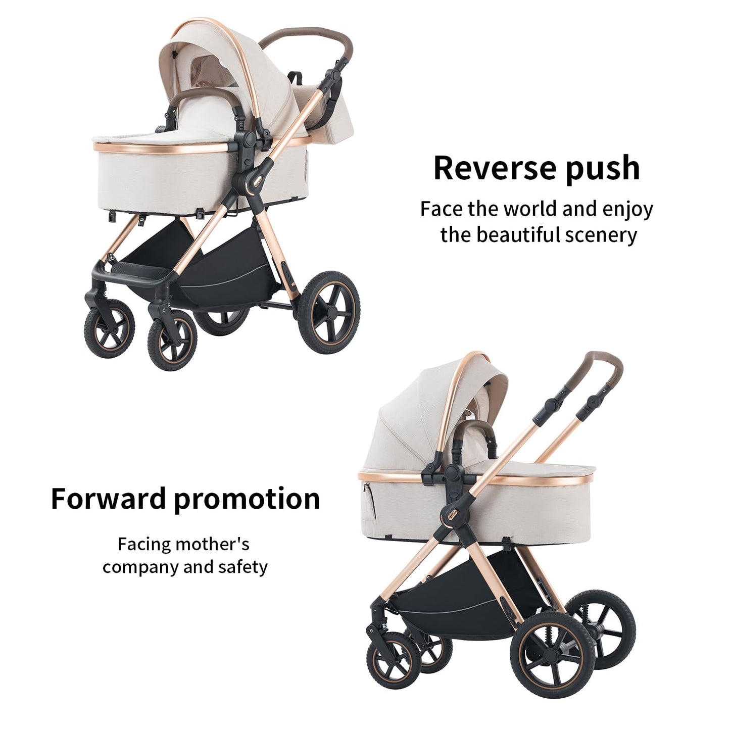 Stroller 3 in 1 Travel System Aluminium Frame High Landscape Combined Strollers Lightweight Folding Pram for Newborns Toddlers 0-36 Months from Birth Aluminium Pushchair (D2/Pink, H2-D)