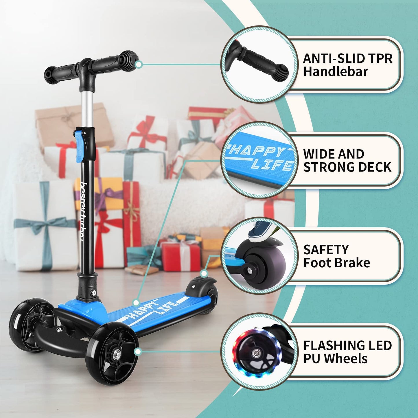 besrey 3-Wheel Toddler Scooter with Lean-to-Steer — Foldable, Anti-Slip Deck | Max 50 kg