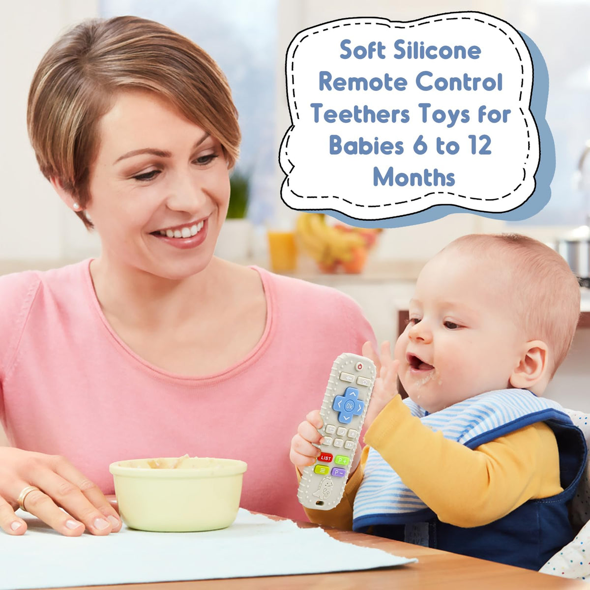 AiTuiTui Baby Teether for Teething Relief Baby Toys 0 3 6 9 12 Months, Sensory Silicone Remote Control Baby Teether Toy for Babies Newborn Infant Boy Girl Autism Toys for Baby Gifts