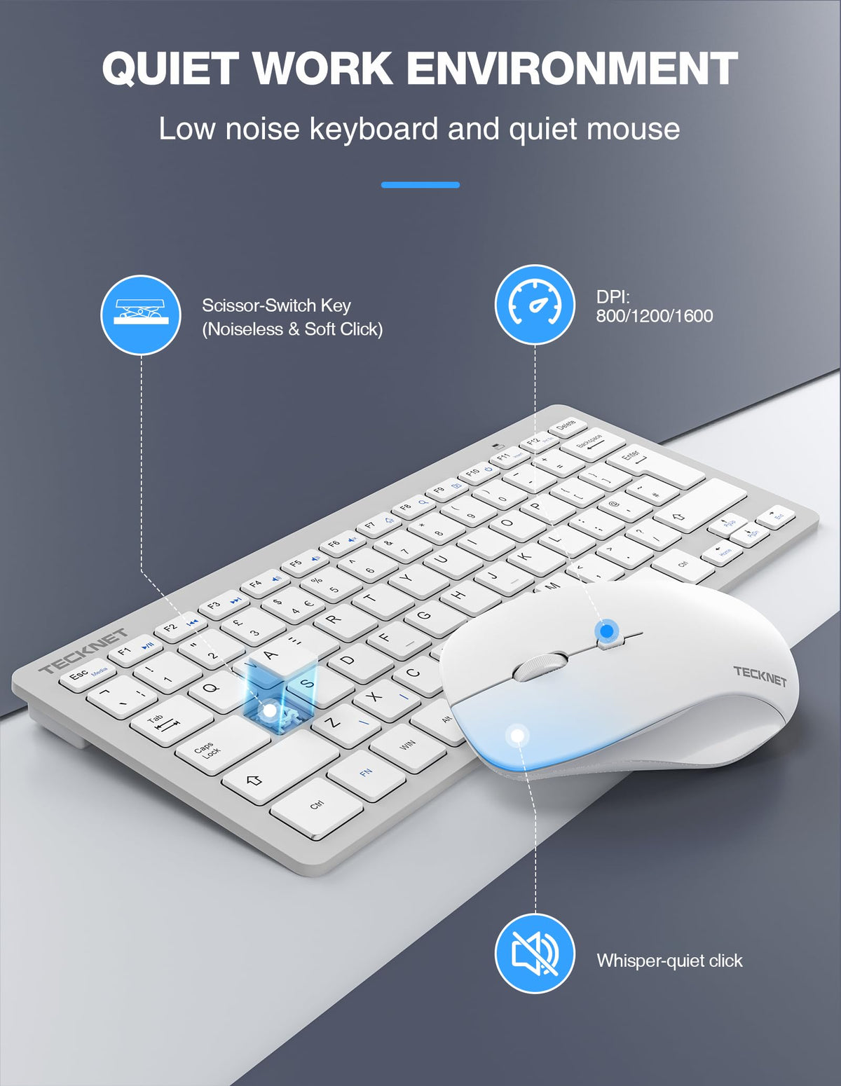 TECKNET Mini Wireless Keyboard and Mouse Set, 2.4G Cordless USB, Black