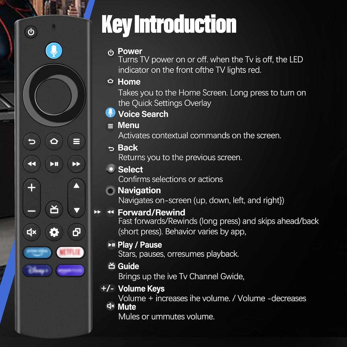 Replacement Voice Remote with Voice Function Fit for AMZ Smart TV Stick(4k, 2nd Gen, 3rd Gen, Life), for AMZ Smart TV Cube(1st Gen, 2nd Gen, 3rd Gen),AMZ Smart TVs/Insignia/Pioneer (4rd)