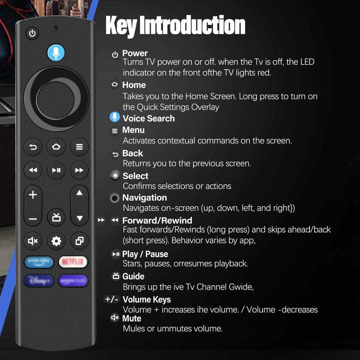 Replacement Voice Remote with Voice Function Fit for AMZ Smart TV Stick(4k, 2nd Gen, 3rd Gen, Life), for AMZ Smart TV Cube(1st Gen, 2nd Gen, 3rd Gen),AMZ Smart TVs/Insignia/Pioneer (4rd)