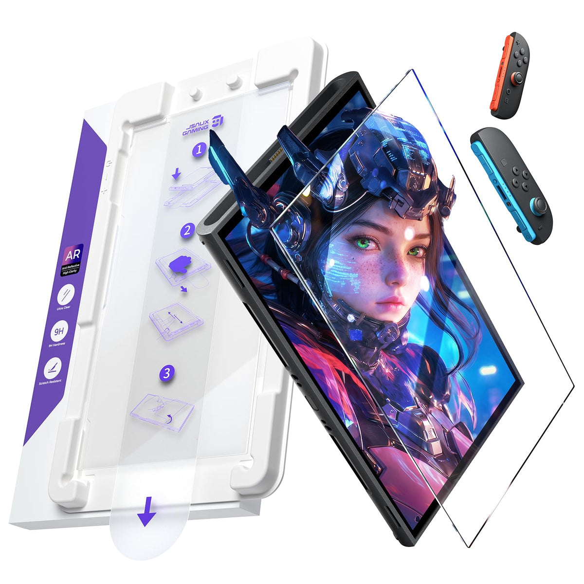JSAUX Obsidian AR Screen Protector for Nintendo Switch 2,1-Pack