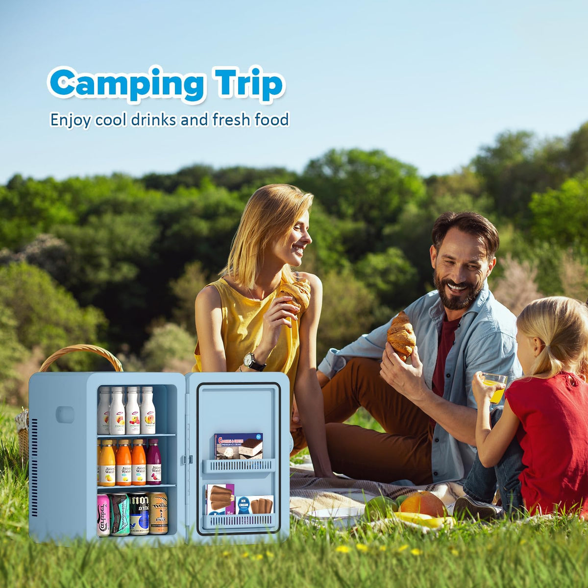 Mini Fridge 22L/30 Cans, Cooler & Warmer for Bedroom, AC & 12V DC