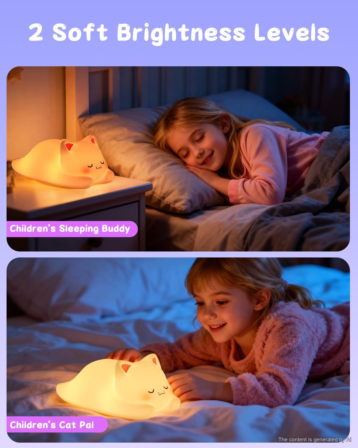 ZKLiLi Cat Night Light for Kids,Cute Night Lamp for Nursery,Squishy Silicone Touch Lights Portable, Gift for Birthday and Christmas for Kids Baby Children (Battery Cat)
