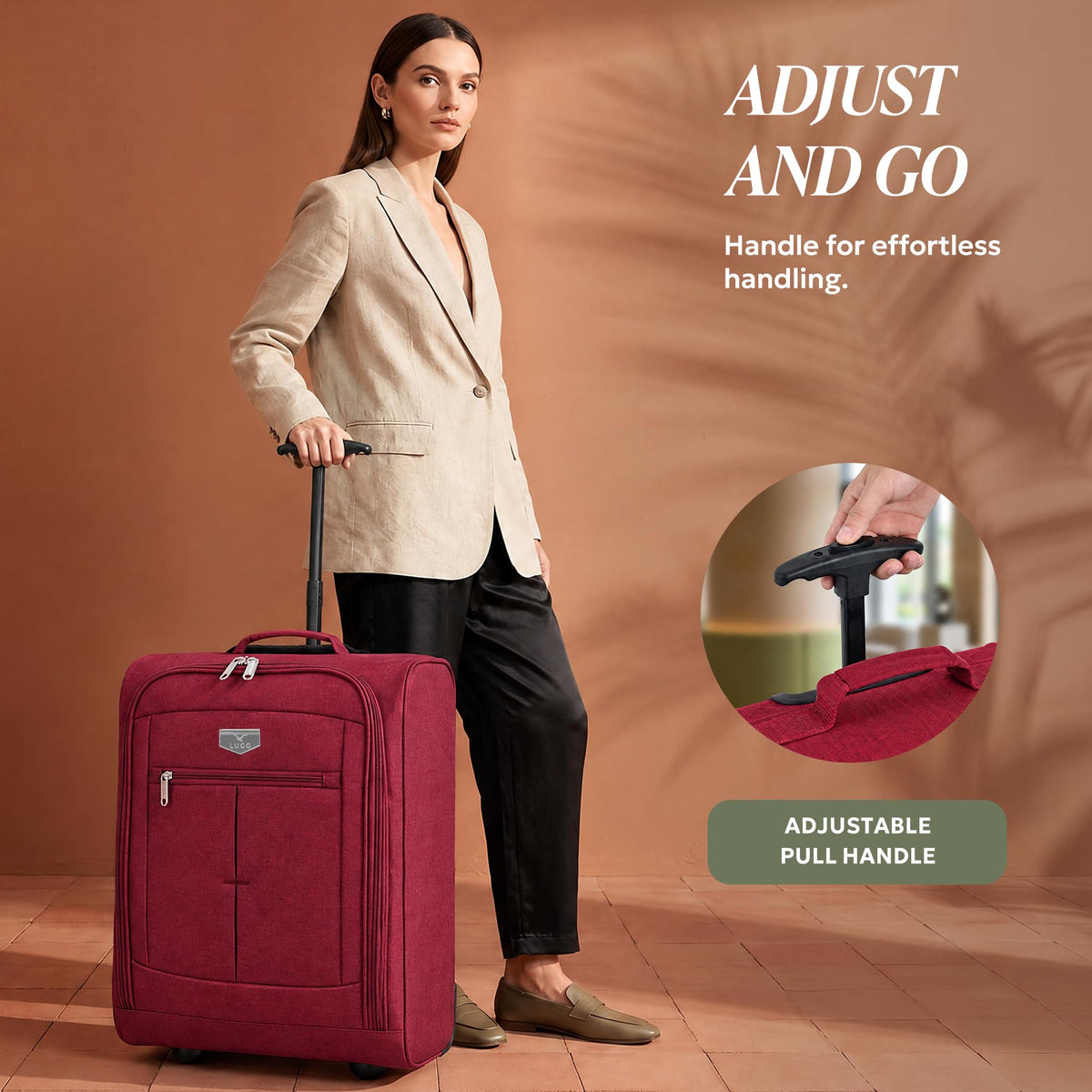 LUGG Lightweight Cabin Luggage, 600D Polyester, Solid Wheels, 45x36x20cm