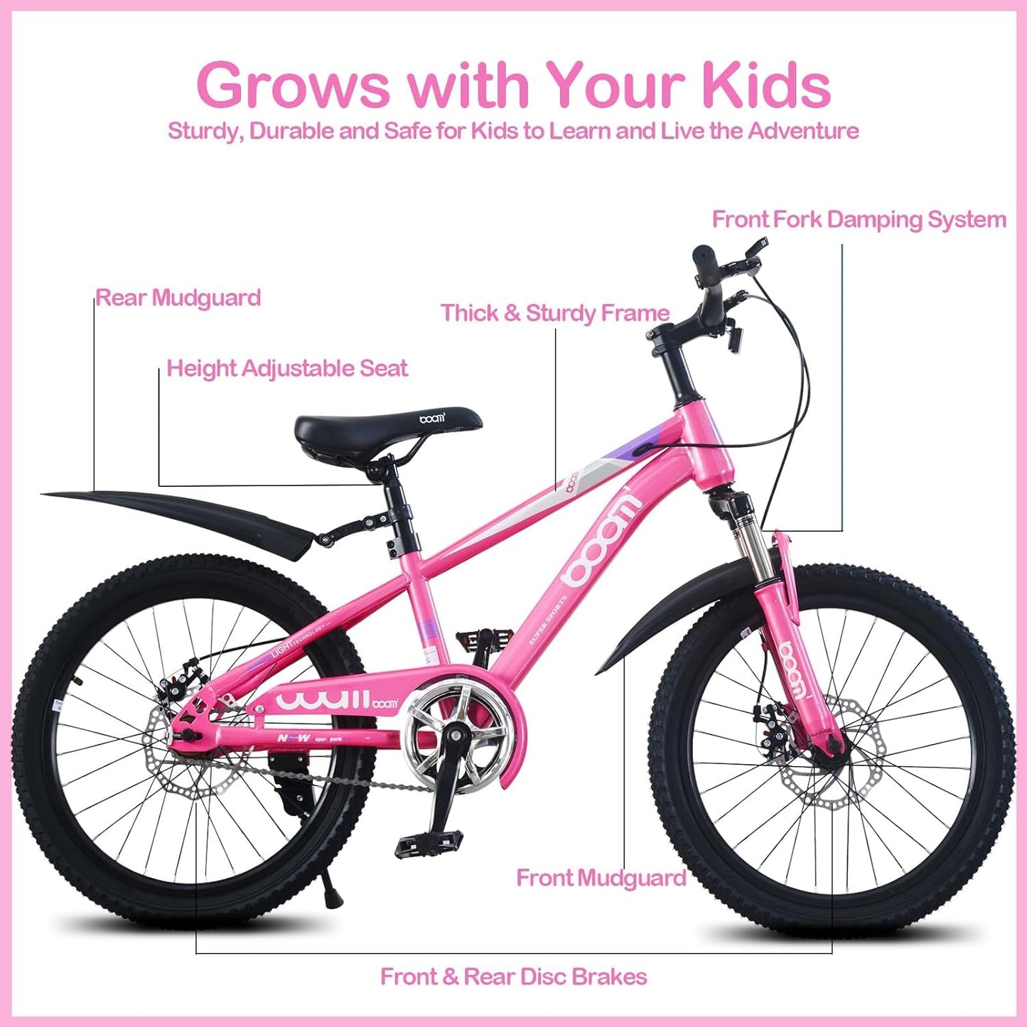 LSBIKE Kids Mountain Bike with Front Suspension & Disc Brakes — 18"/20"/22" | Ages 5-13