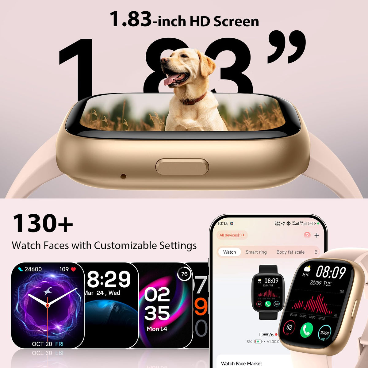 Cillso Smart Watch, Alexa Built-in, 1.83" Bluetooth Calling Fitness Watch