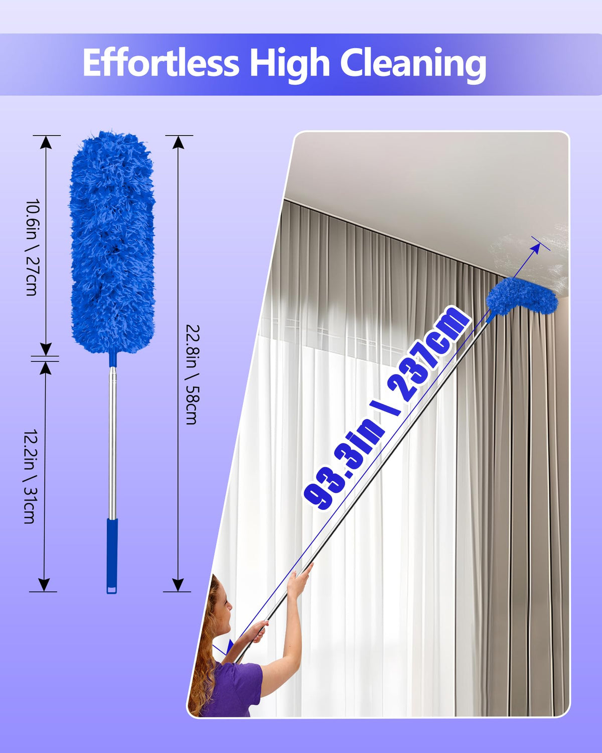 Fogray 2026 Upgraded 240cm Extendable Feather Duster with Soft Silicone Cap