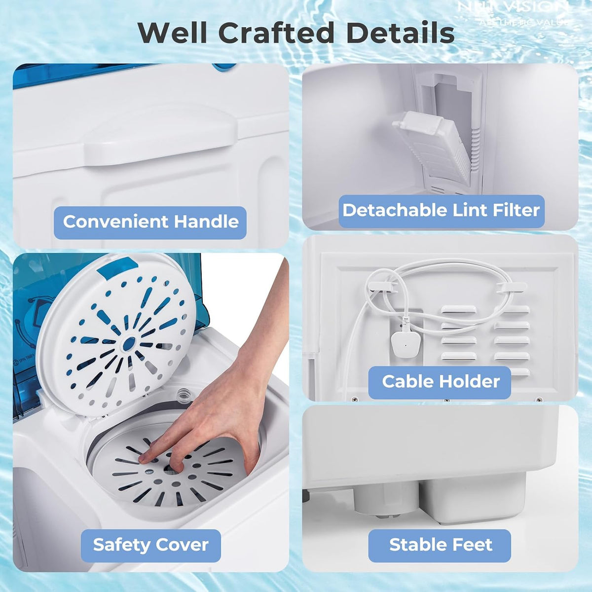 TANGZON Twin Tub Washing Machine, 8KG Portable Washing Machine Spin Dryer