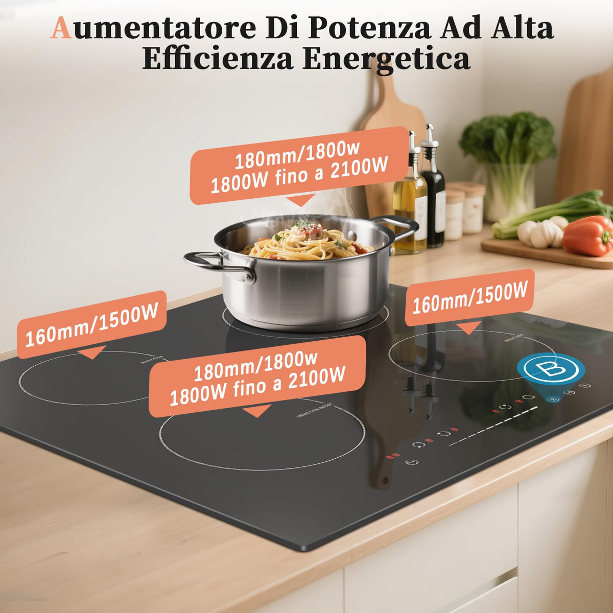 Noxton Plug in Induction Hob, 4 Zones Electric Hob 60cm, Touch Control with Child Safety Lock,UP to 99 Min Timer Black Crystal Glass