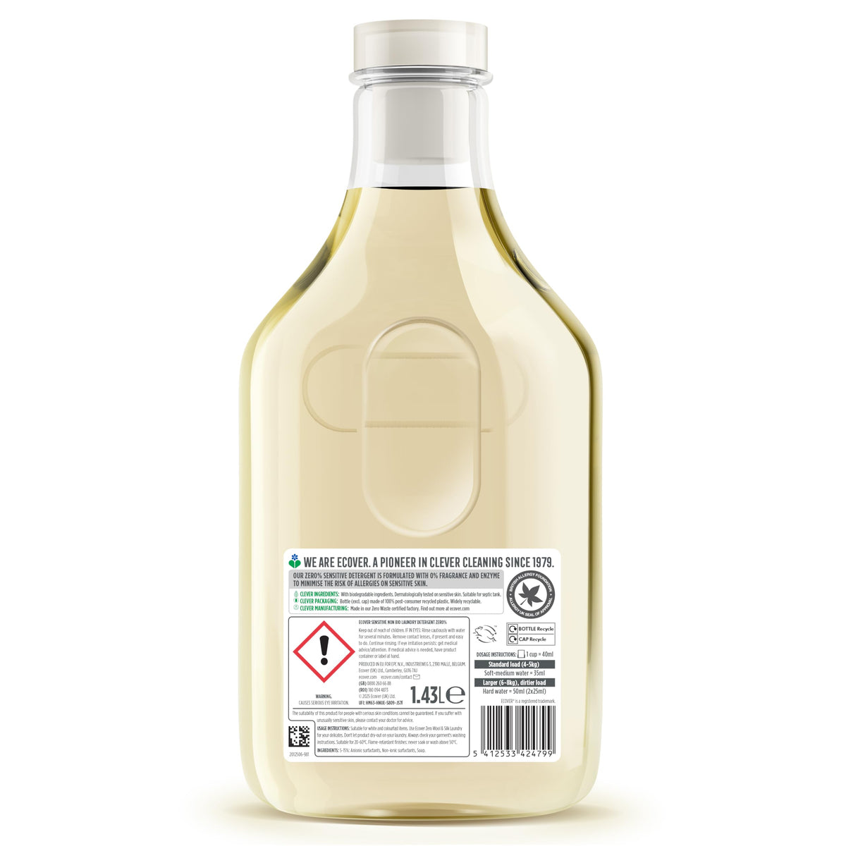 Ecover Zero Non-Bio Laundry Liquid, Sensitive Skin, 40 Washes, 1.43L