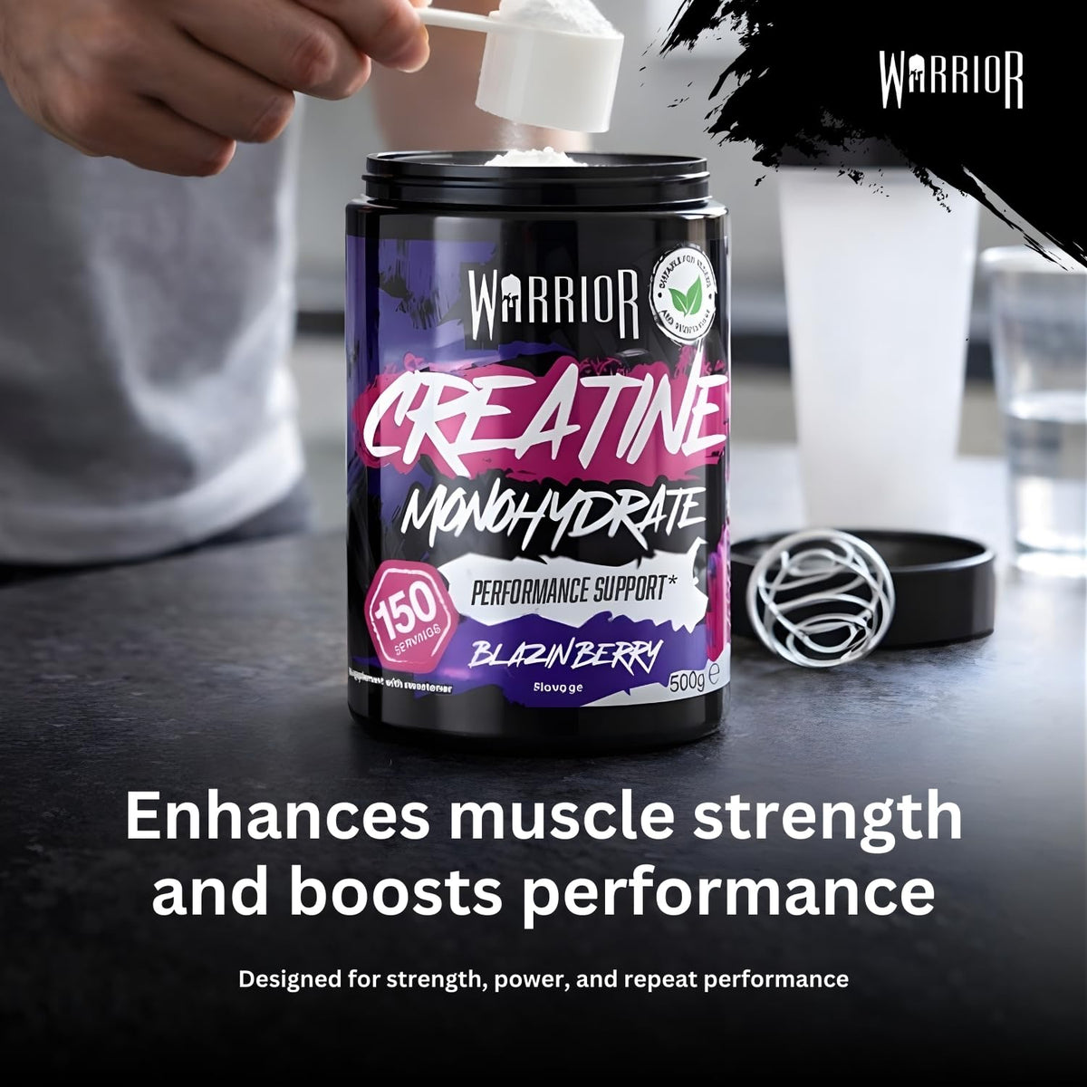 Warrior Creatine Monohydrate Powder 500g Pure Micronised (166 Servings)