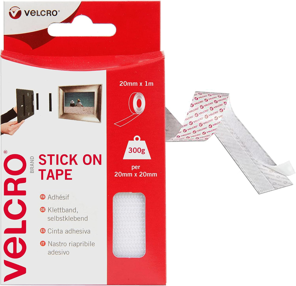 VELCRO Brand VEL60210 - Stick On Hook and Loop Fasteners | Perfect for Home or Office | 20mm x 1m Tape | White
