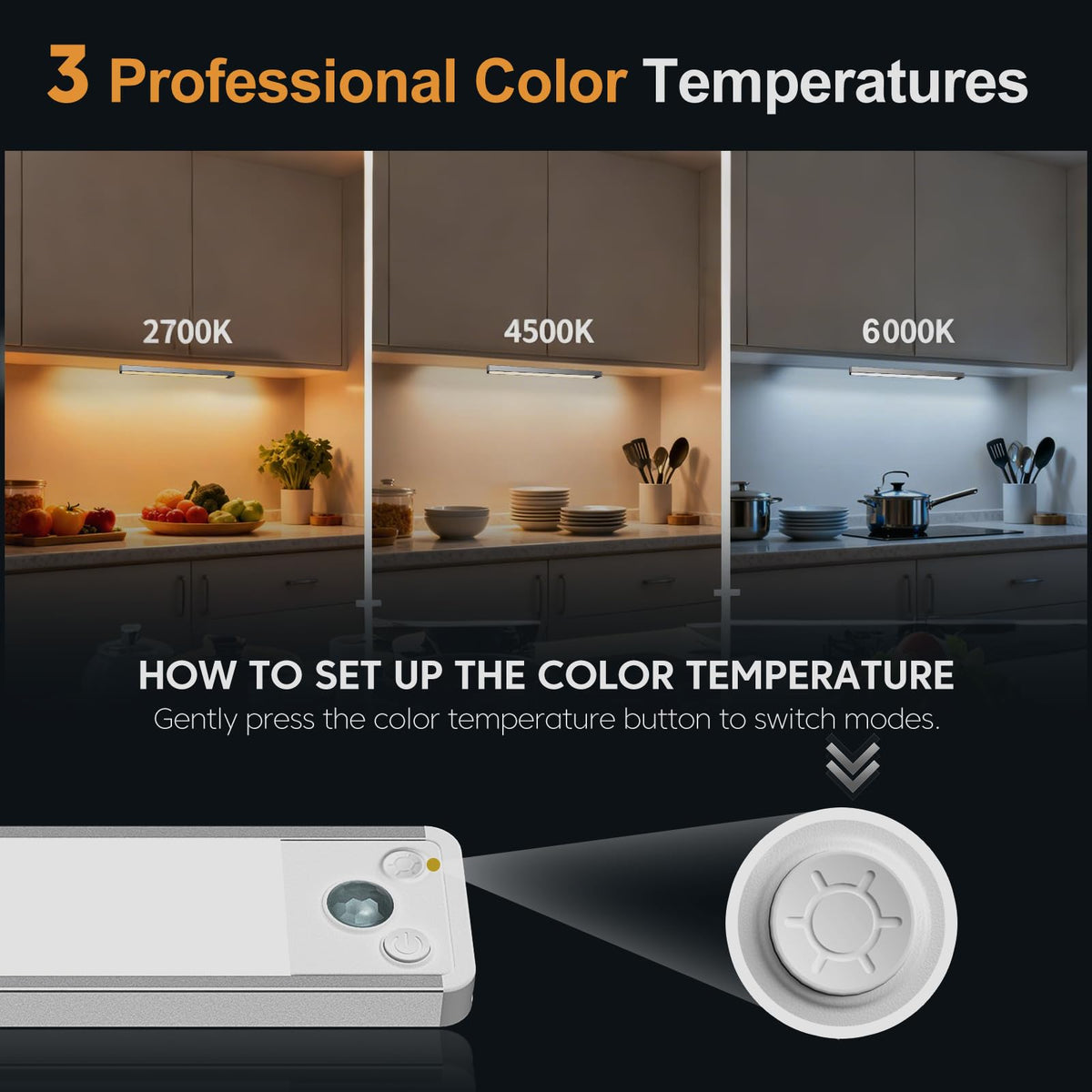 Under Cabinet Kitchen Lights, Motion Sensor Lights Indoor, 20CM, 3 Pack