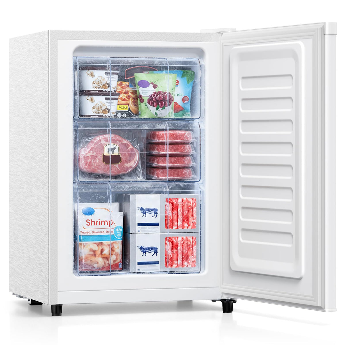 Small Freezer Freestanding Upright Freezer 46L, 3 Drawers, Black