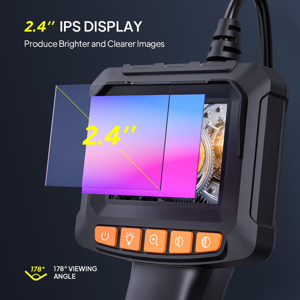 Endoscope Inspection Camera, Qimic 2.4'' IPS Screen Borescope with 8 LED Lights, IP67 Waterproof Endoscope, 1080P HD Snake Camera, 33FT Semi-Rigid Cable, Gadgets for Men