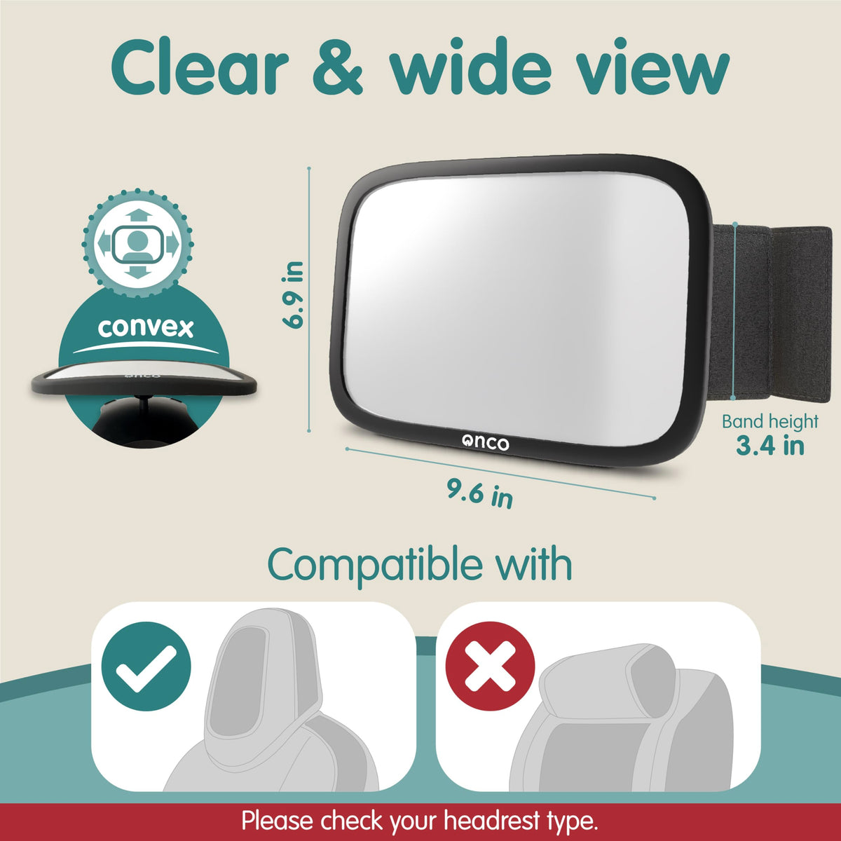 Onco Baby Car Mirror - Award-Winning, Shatterproof & Shakeproof [Black]