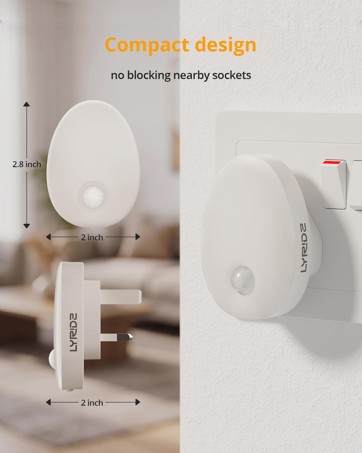 Lyridz Night Light Plug in Wall (2 Pack), LED Motion Sensor Lights Indoor