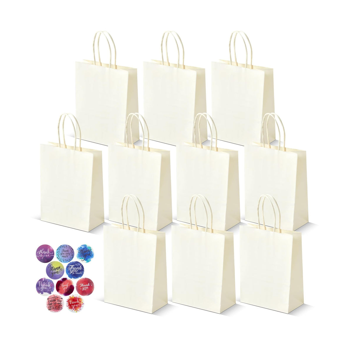 HURUC Brown Paper Bags with Handles 50 Pack Medium 130 GSM