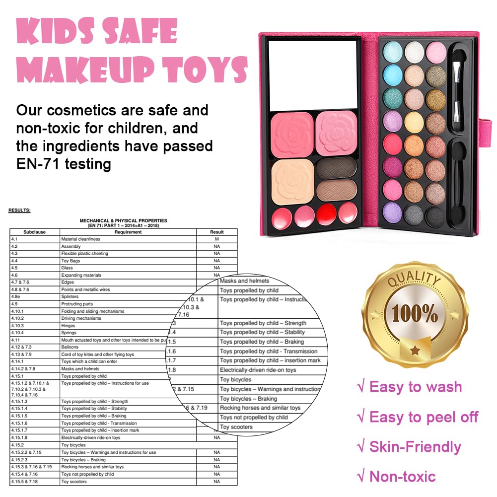 Aomig 33 Colors Kids Makeup Sets for Girls, 6 Pcs Princess Make Up Kit with 5 Brushes, Washable Children's Cosmetics Toys, Non-Toxic Makeup Kit, Cosmetic Beauty Set Gift for Kids Halloween Birthday