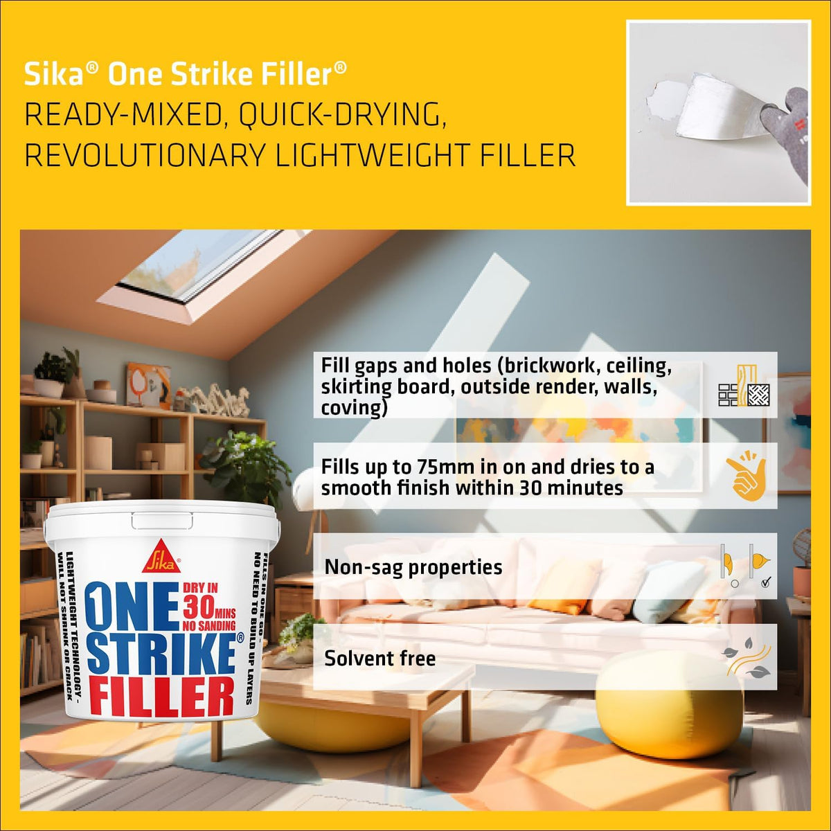 Sika One Strike Multi-Purpose Ready to Use Filler, White, 1 Litre