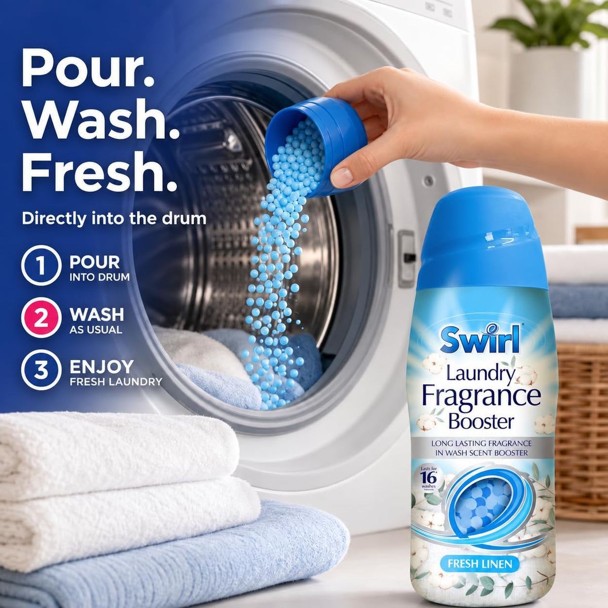 Laundry Scent Booster Beads for Laundry 4 x 350g – Wash Laundry Perfume Fragrance Booster, Long Lasting Washing Beads for Clothes & Washing Machine – Fresh Linen, Spring Blossom, Lavender & Calm