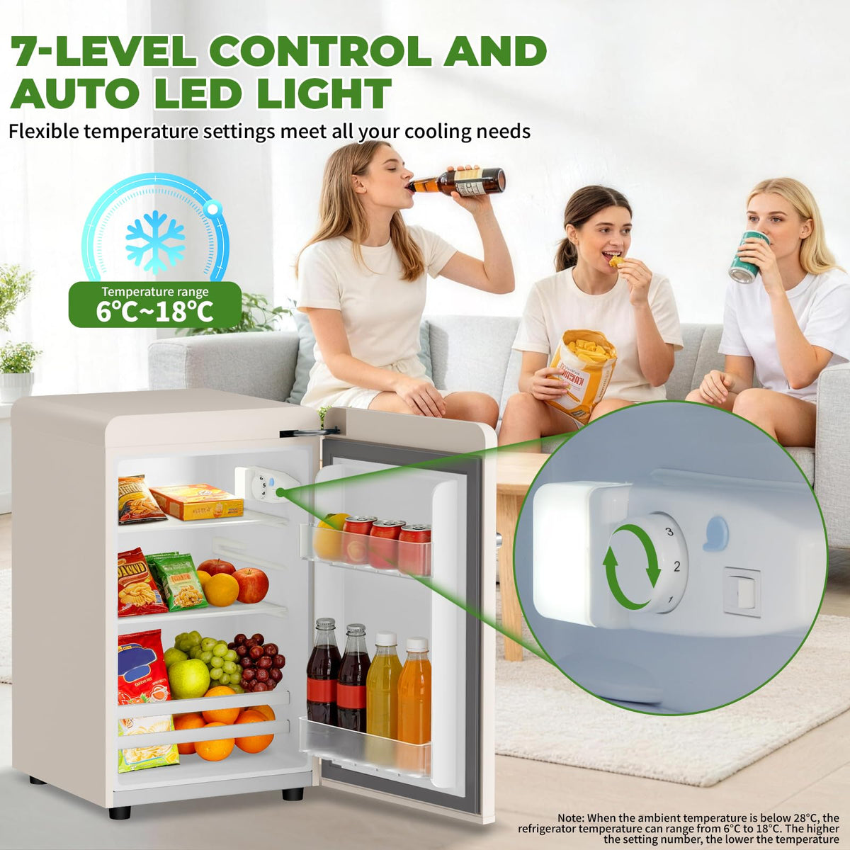 LIKEEM Retro Mini Fridge 72L, 43dB Quiet, Vintage LED Cooler, 7 Temp