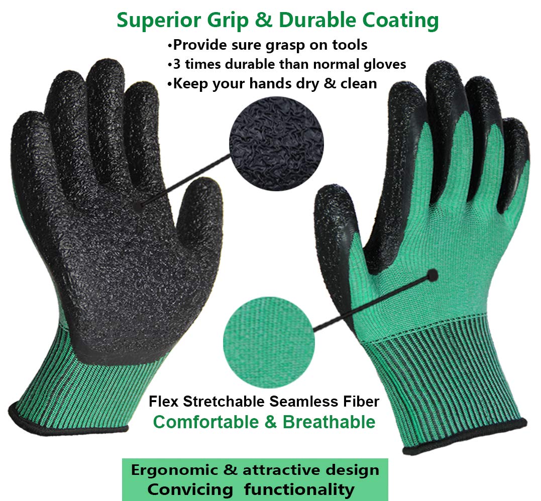 3 Pairs Gardening Gloves Ultra-Grip Work Gloves Non-Slip Latex Coated Colourful Verstile for House Car Cleaning Fishing Outdoor