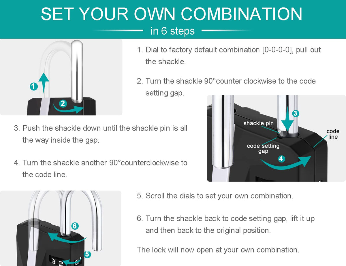 ZHEGE Combination Padlock, 4 Digit Coded Padlock (Sky Blue)