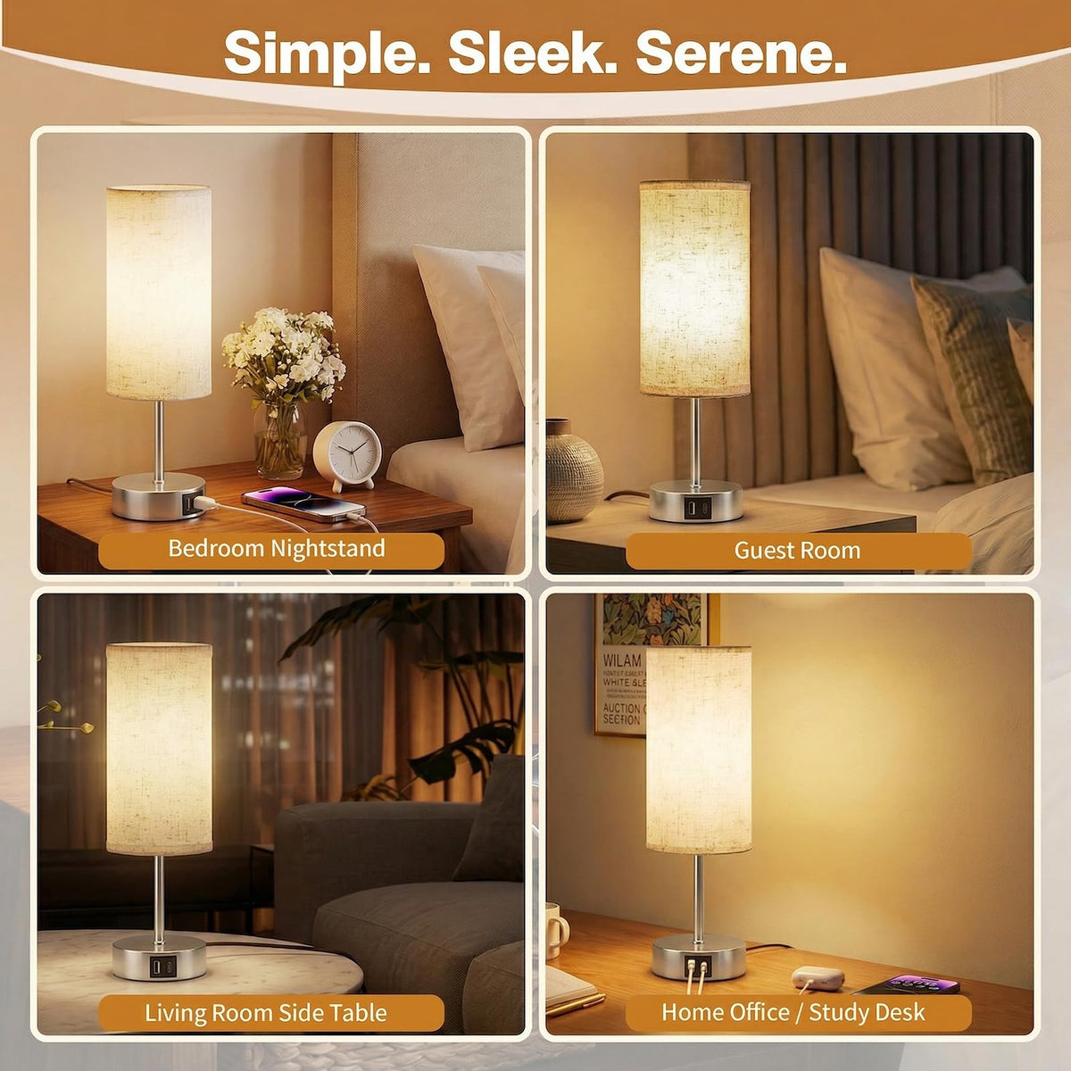 Bedside Lamp, Touch Table Lamp for Bedroom, Living Room & Office