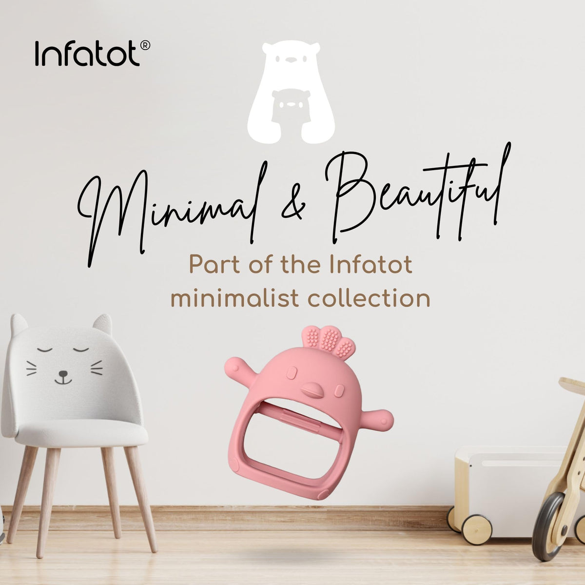 Infatot® Teething Toys for Baby Gifts – Chipmunk Silicone Mitten Teether, Soothing Glove for Infants, Baby Toys 0-6 Months, Soft Chewable Teether Toy to Prevent Finger Sucking, CM Blue.