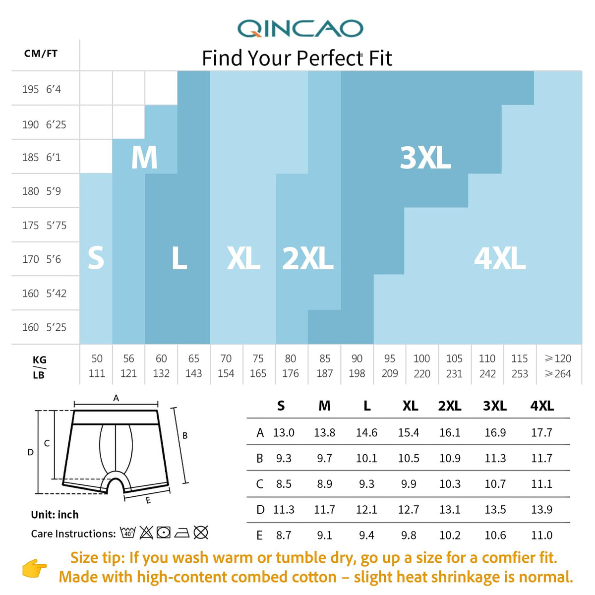 QINCAO Mens Boxers Briefs 6 Pack Combed Cotton Tagless Soft & Slim Fit