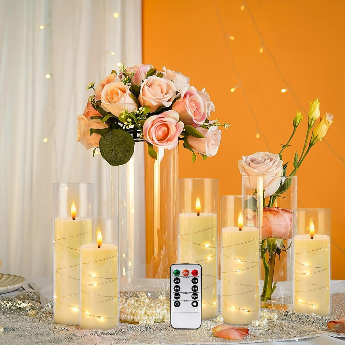 LIVEN Flickering Flameless Candles Battery Operated with Remote,Led Pillar Candles with Realistic Moving Wick Candles for Halloween,Christmas,Home Decor Pack of 12 (D2.2 xH 5" 6" 7")(White)