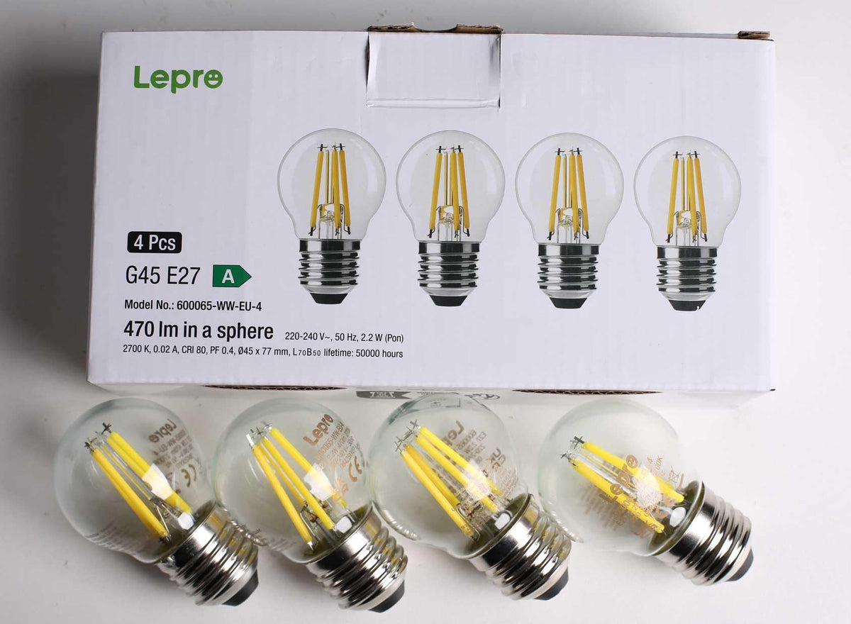 Lepro G45 E27 Screw Bulb A-Rated, Warm White, 2.2W = 40W, 470LM, Pack of 2