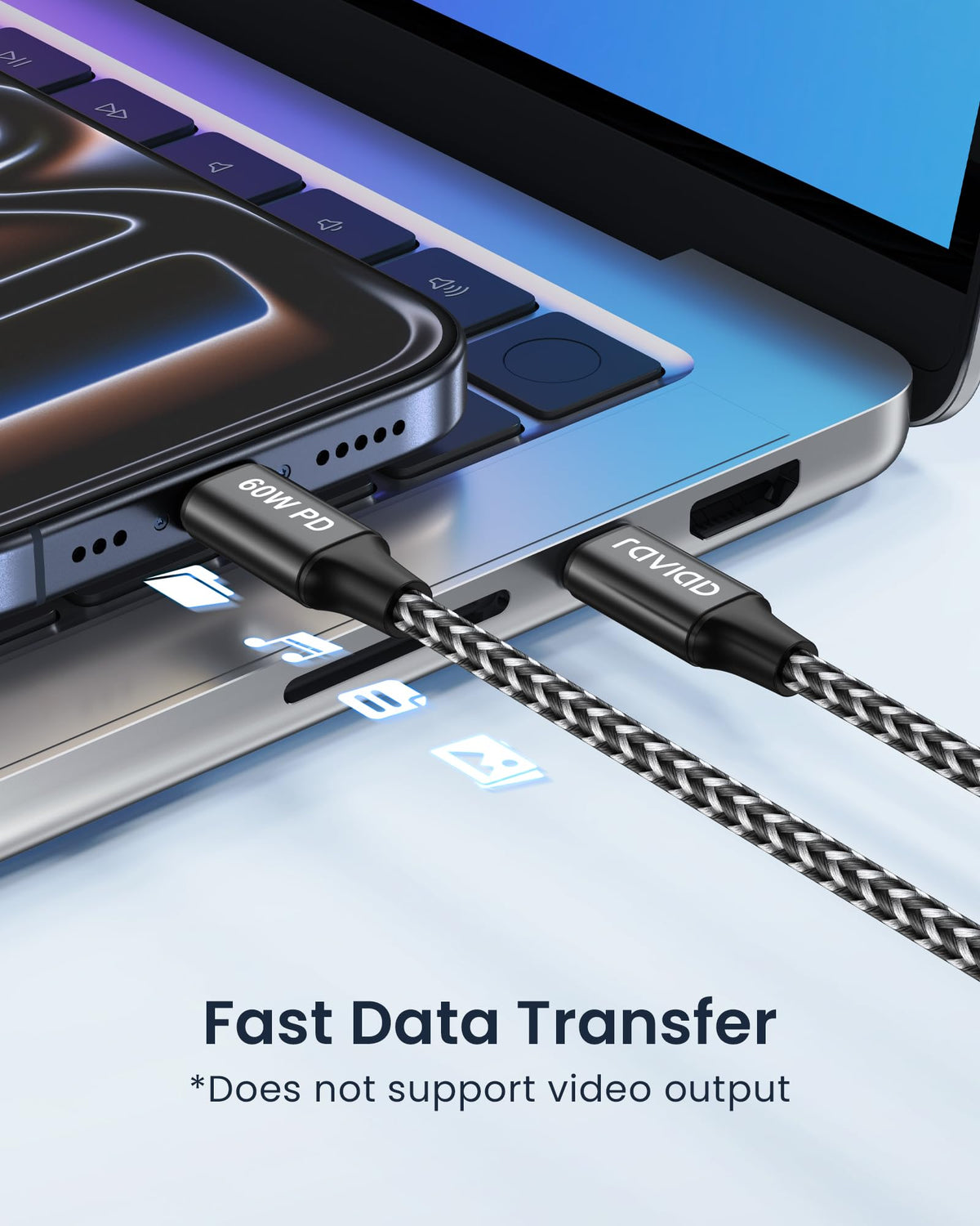 RAVIAD USB C to USB C Charger Cable Short [2Pack 30CM] 60W Fast Charging