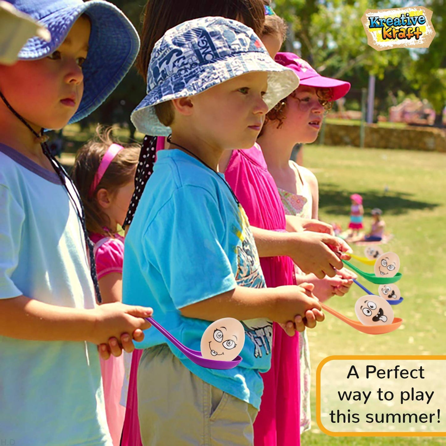 KreativeKraft Egg and Spoon Race Kit, Garden Outdoor Toys Family Party Games Set Includes 6 Easter Eggs & 6 Plastic Spoons Kids and Adults