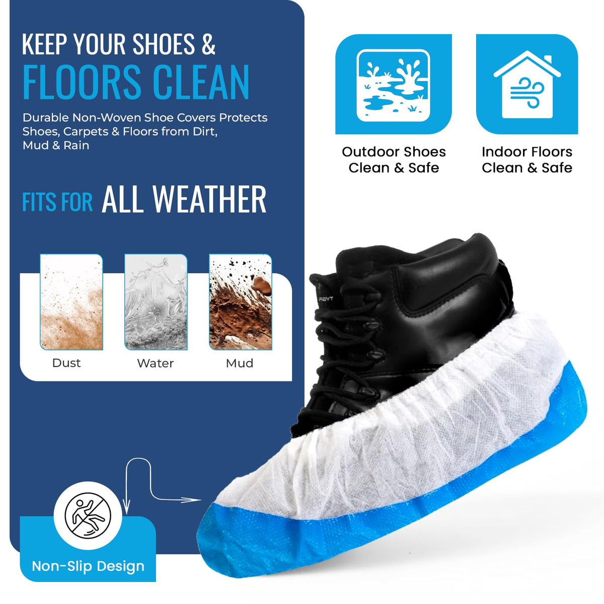 TYGA 20 Pieces Waterproof Reusable Shoe Covers - Blue