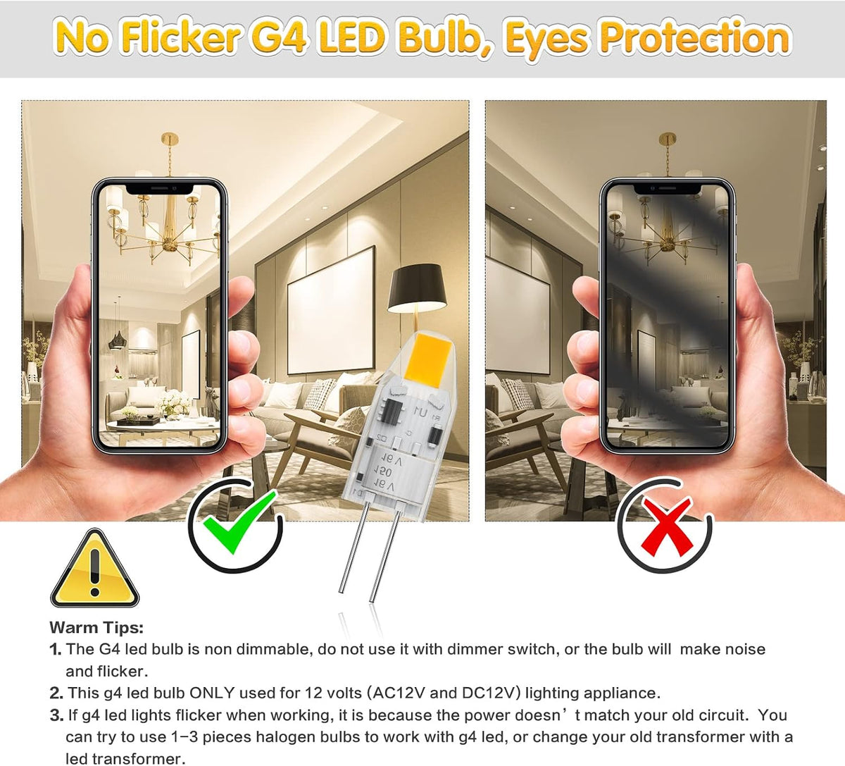 2W G4 LED Bulbs Warm White 3000K, Replacement 20W Halogen Bulb, Non Flicker AC/DC 12V Energy Saving G4 LED Capsule Light Bulbs, Non-Dimmable, 10 Pack
