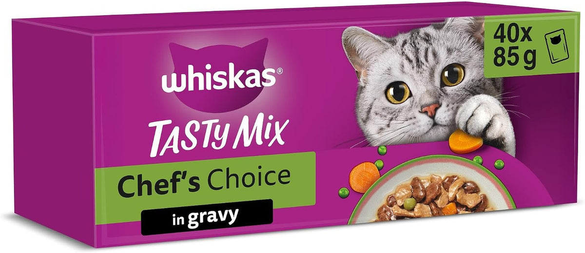 whiskas Tasty Mix 1+Chef´s Choice in Gravy 40x85g Pouches, Adult Cat Food