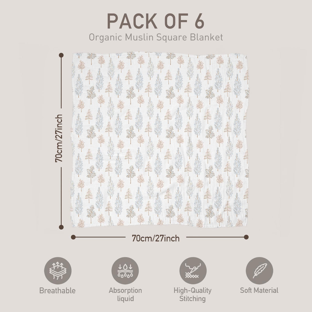 GLLQUEN BABY Muslin Squares Cloth for Baby 6pack 70cm x 70cm