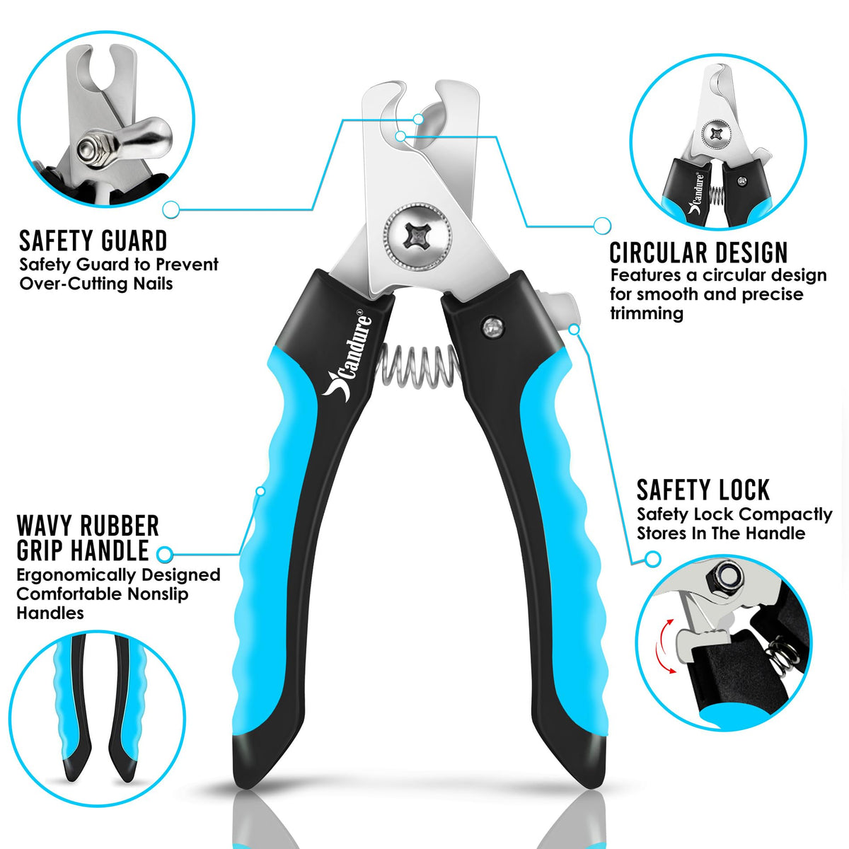 Candure Dog Nail Clippers for Large, Medium and Small Breed Professional Pet Nail Clipper Suitable for Cats, Rabbits and Guinea Pigs with Safety Lock (All Size Pets, Dark Blue)