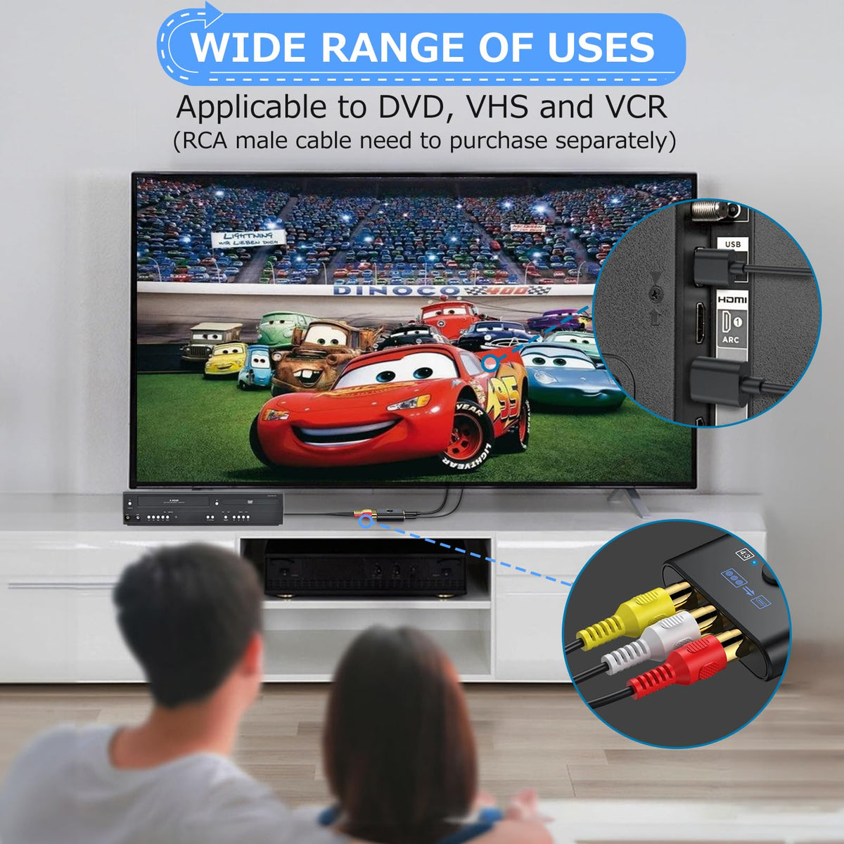 CAMWAY RCA to HDMI Converter, 1080P AV Adapter, 4:3/16:9, No HDMI Cable