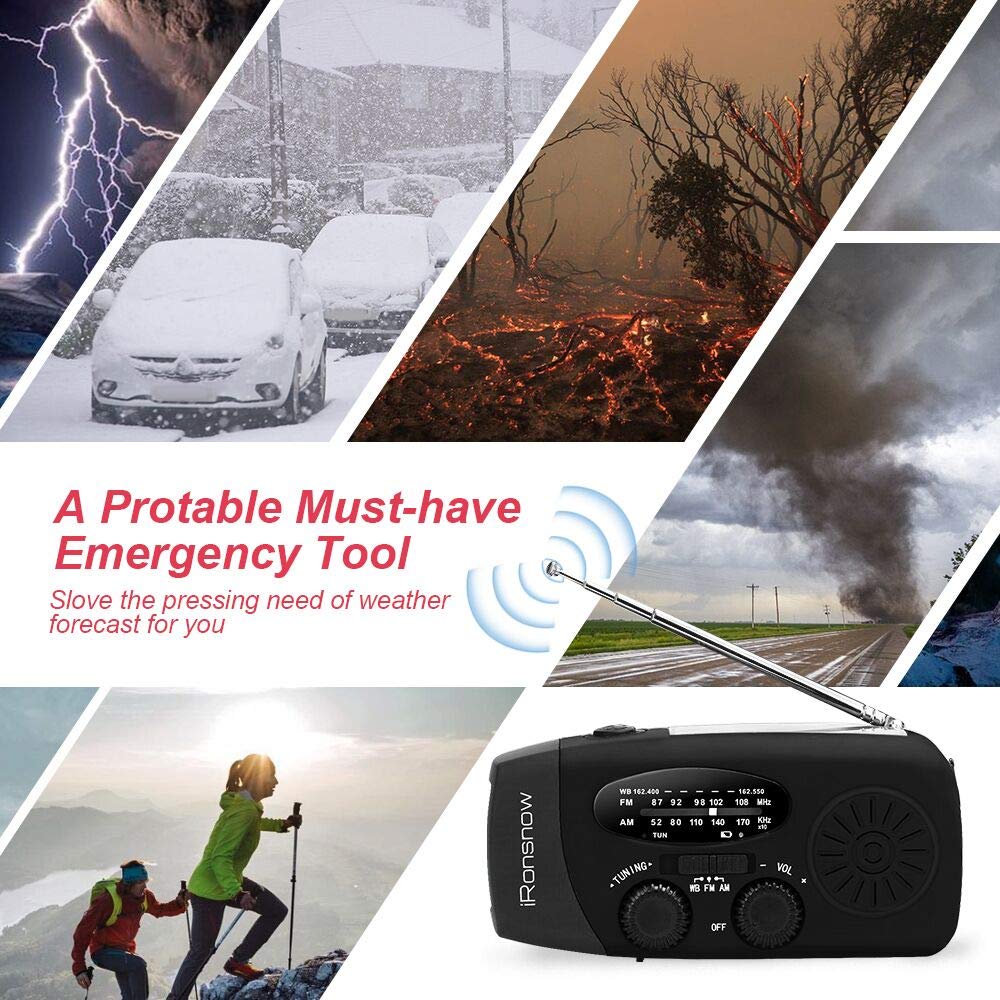 5000mAh Wind Up Solar Radio, Emergency Crank Weather Radio, FM/AM Radios