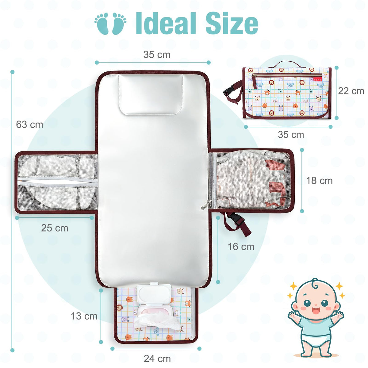 Lekebaby Portable Nappy Changing Mat Travel Baby Change Mat