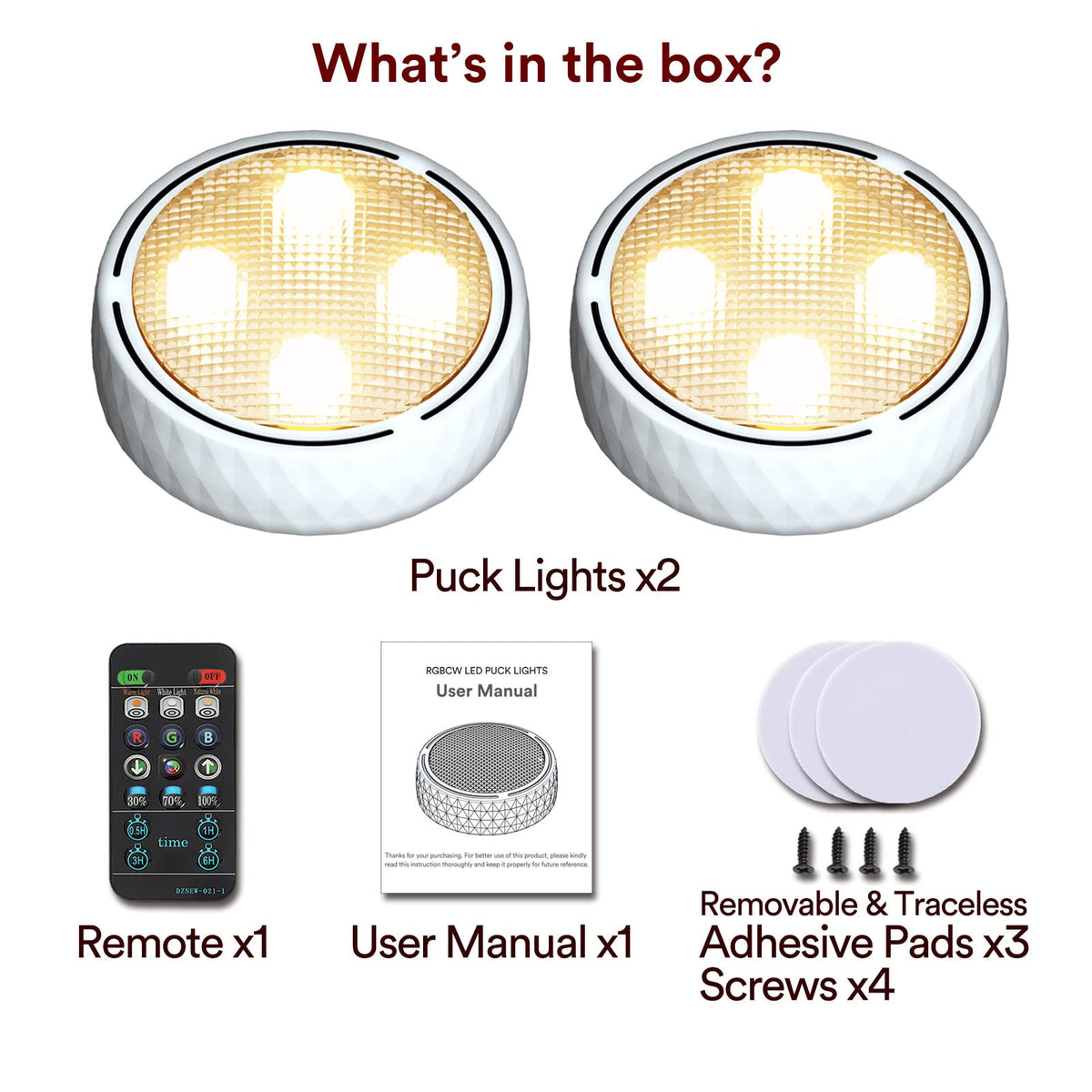 Onumii Under Cupboard Kitchen Lights Battery Operated LED Under Cabinet Lighting, Stick on Wardrobe Lights Under Counter with Remote Control, RGB Puck Light, 6 Pack - Black