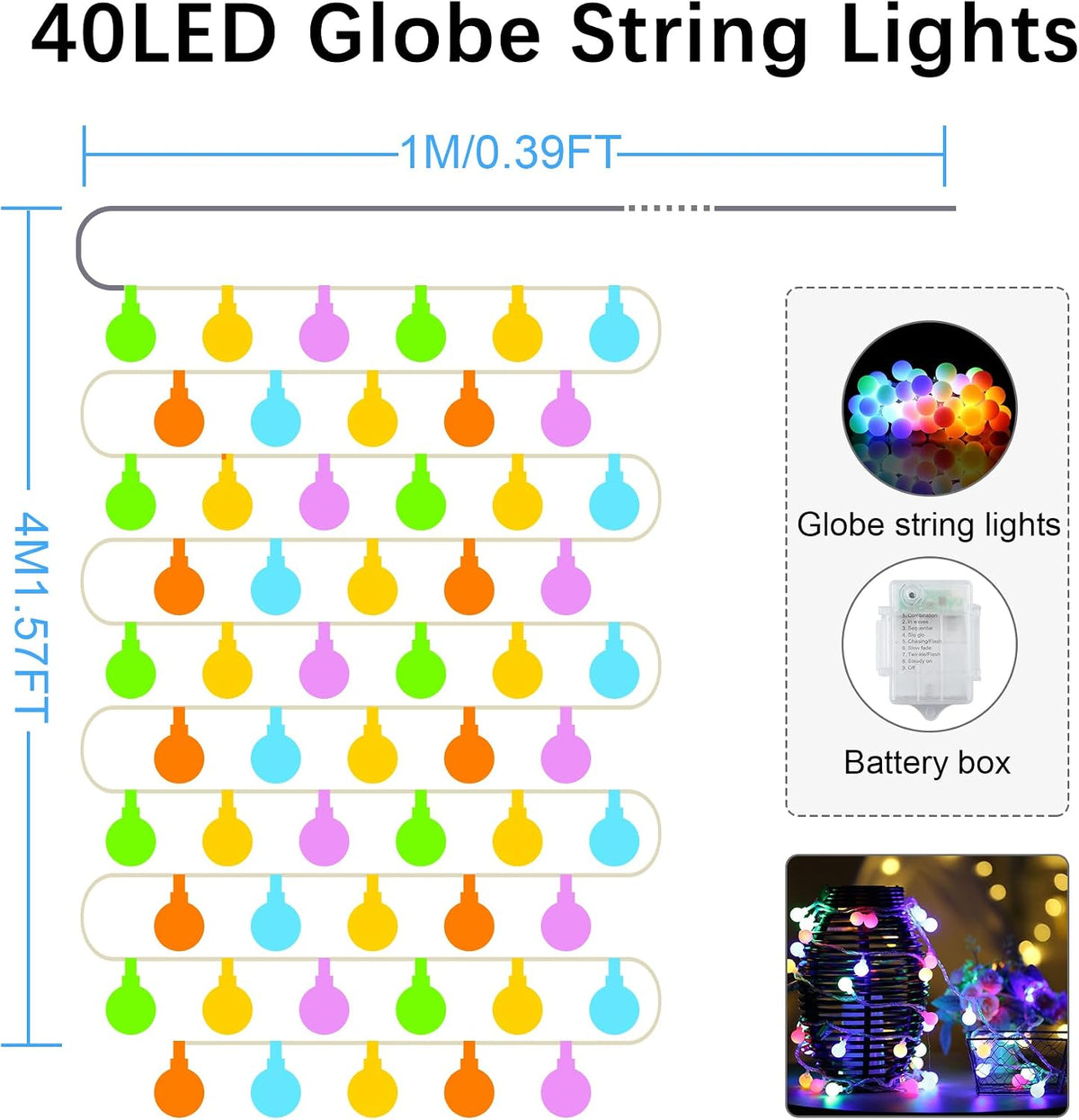 Fairy Lights Battery Operated, 4M 40LED Battery Fairy Lights Timer