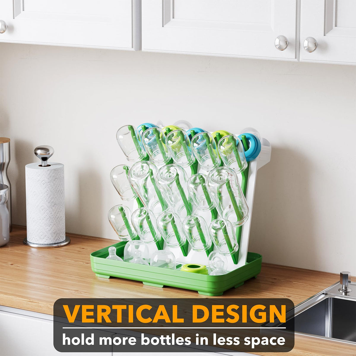 SpaceAid Baby Bottle Drying Rack with 20 Hooks, White and Gray