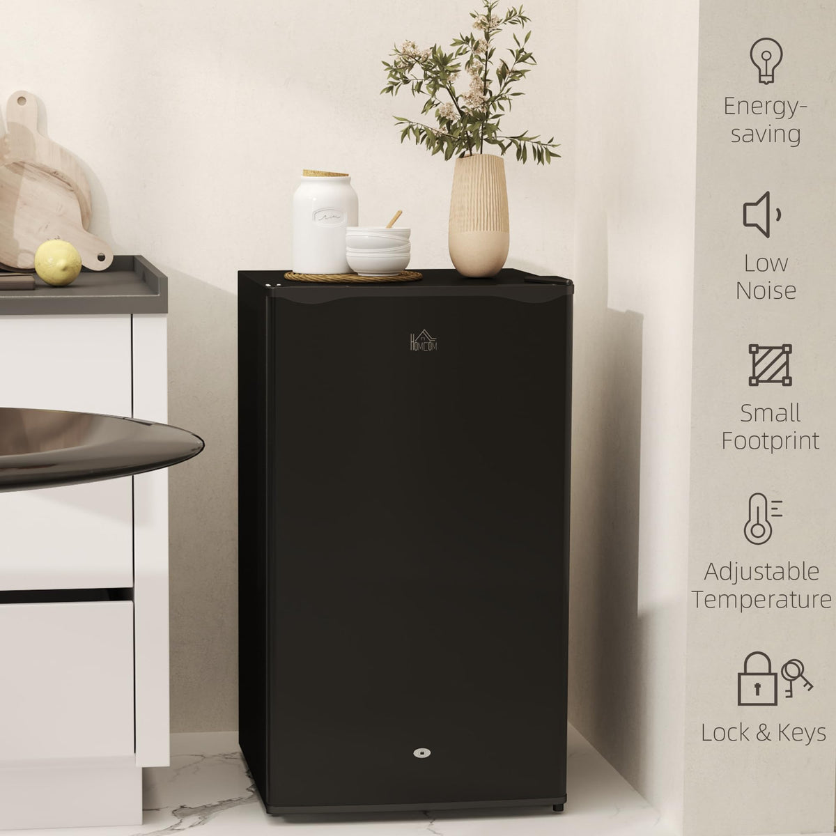 HOMCOM Under Counter Fridge 91L Small Fridge with Chiller Box Silver Tone